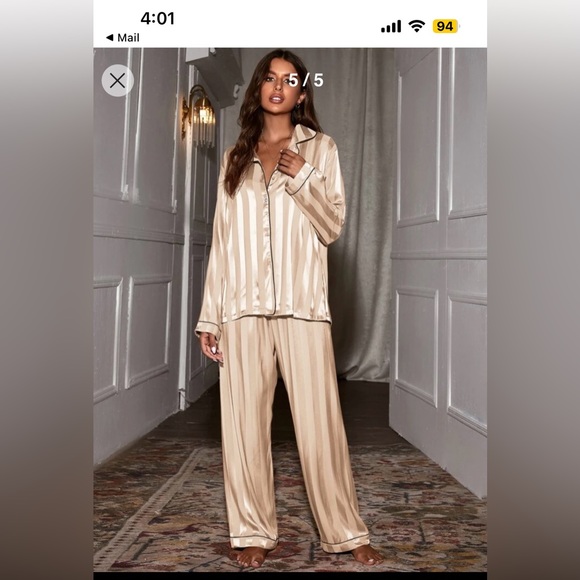 SHEIN X Rybka Twins Contrast Binding Satin Night Set - Picture 2 of 6